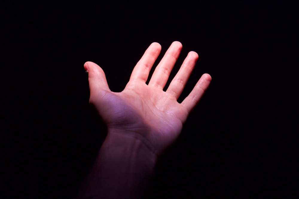 a person's hand reaching up into the air