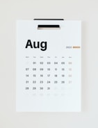 a calendar with the word august on it