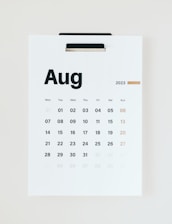 a calendar with the word august on it