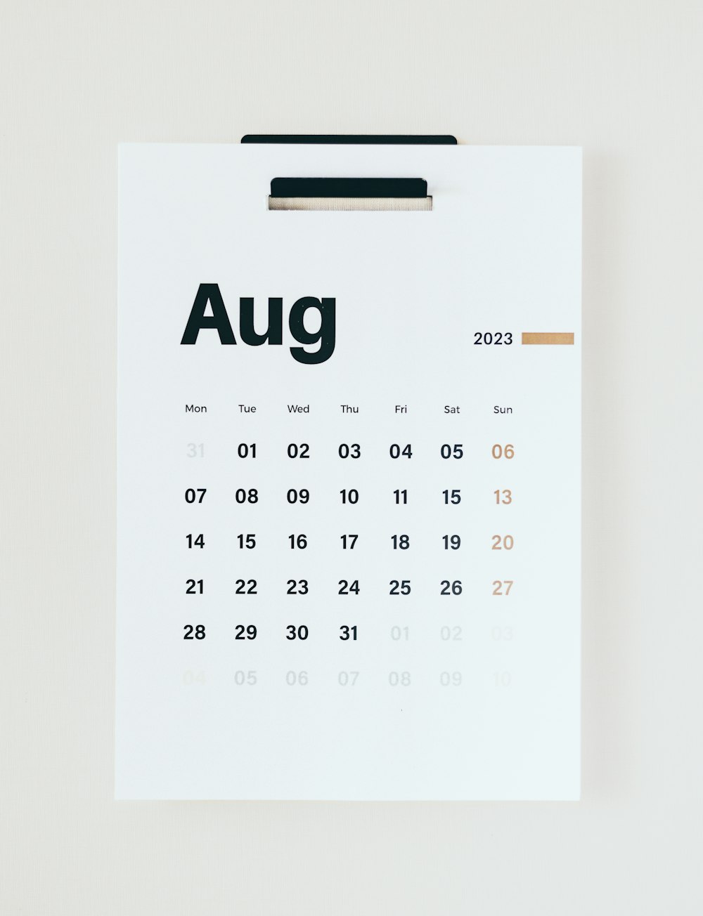 a calendar with the word august on it