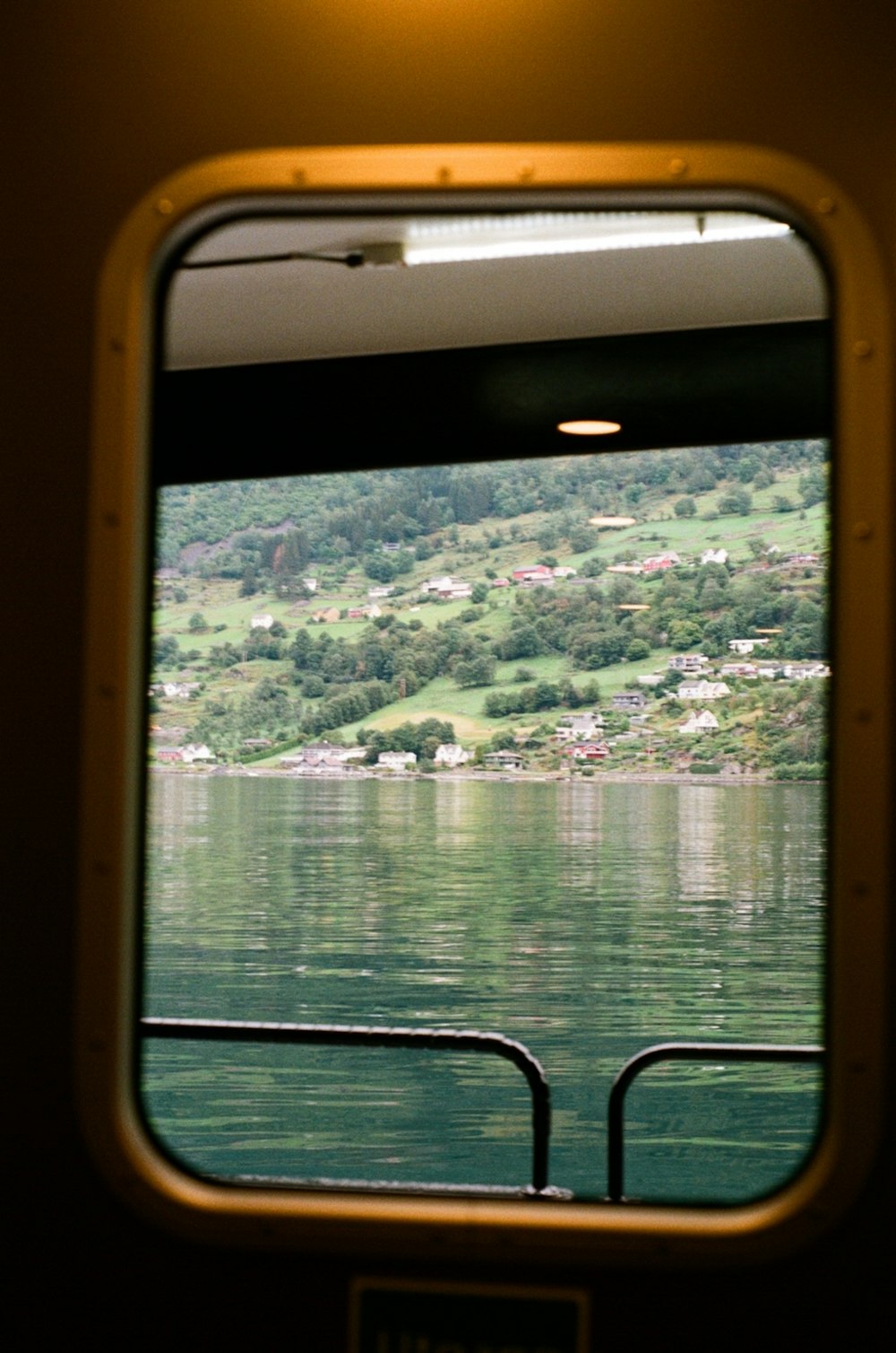 a view of a body of water through a window