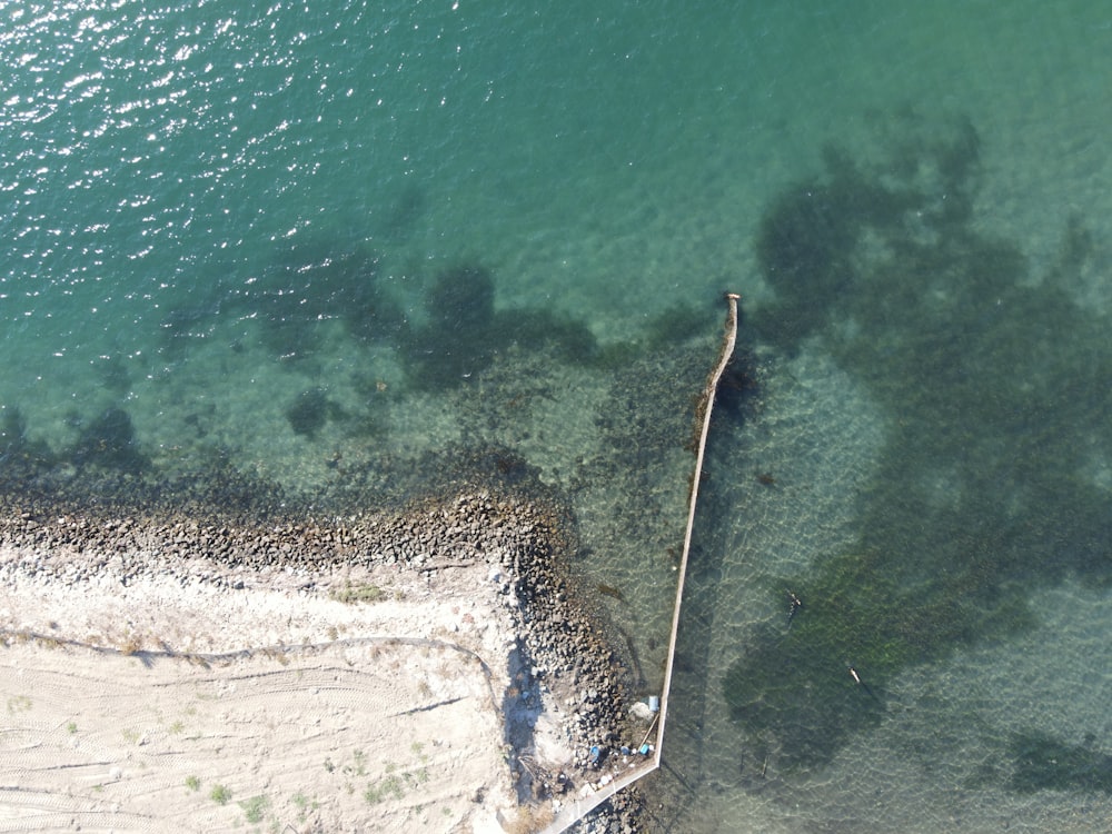 an aerial view of a body of water