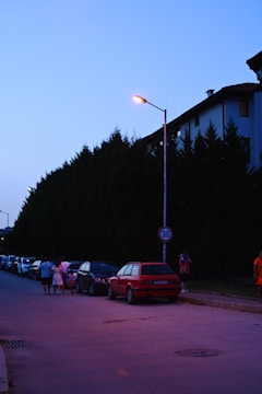 A peaceful neighborhood watch group walking together at dusk.