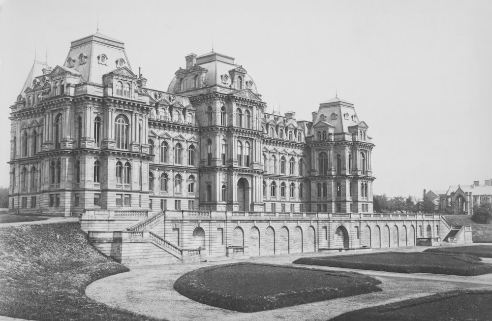 a drawing of a large building with many windows