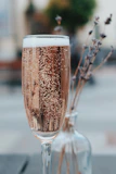 Close-up of a chilled glass of sparkling non-alcoholic wine with fresh grapes