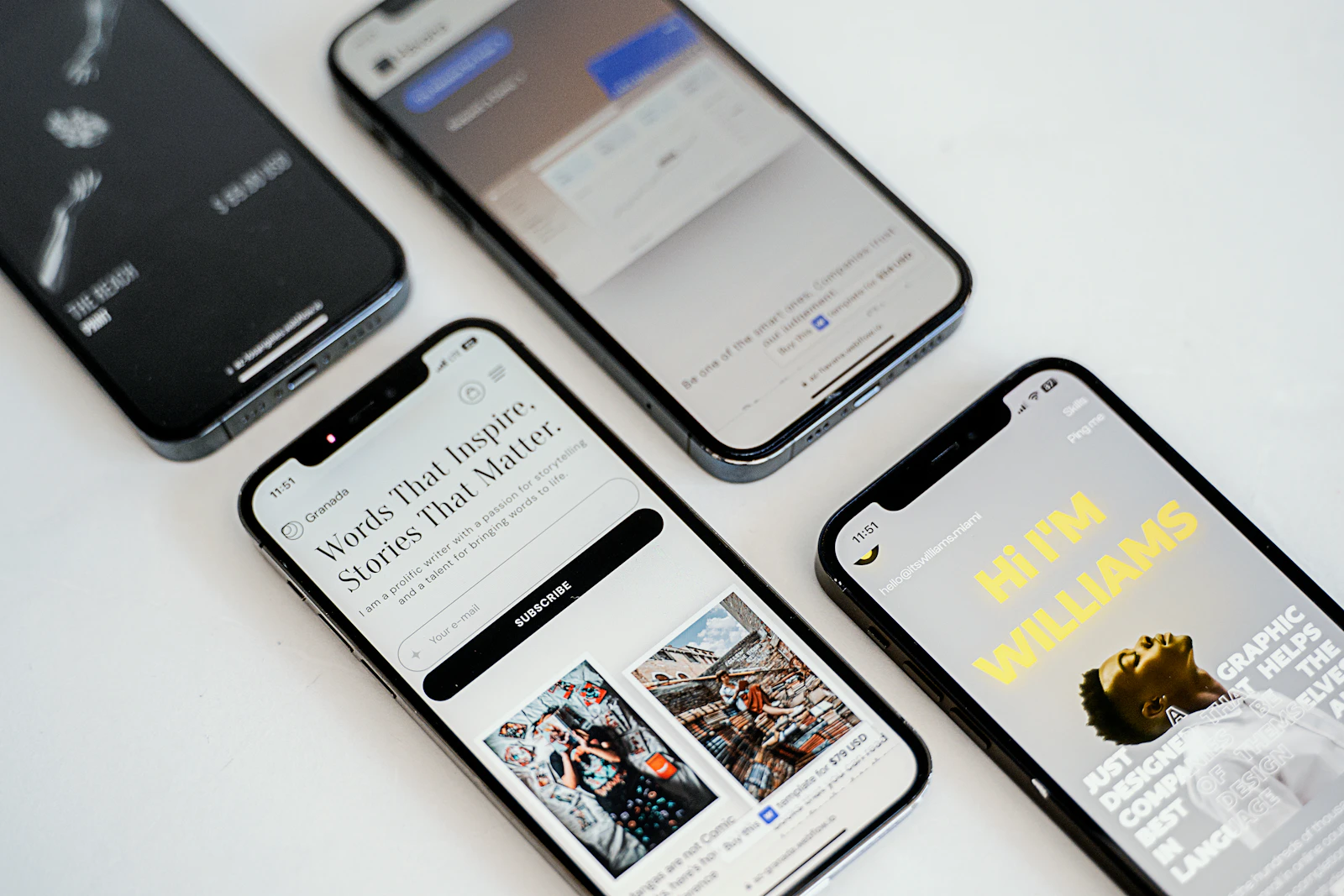 Three phones showing a responsive design