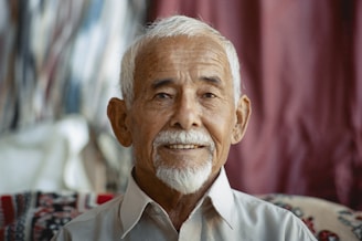 A smiling elderly man enjoying a light exercise session with a physiotherapist.