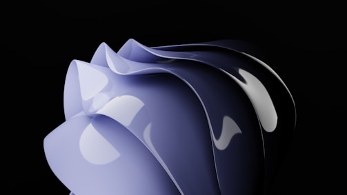 A sleek, abstract sculpture with smooth, flowing curves and reflective surfaces, creating a sense of elegance and sophistication against a black background.