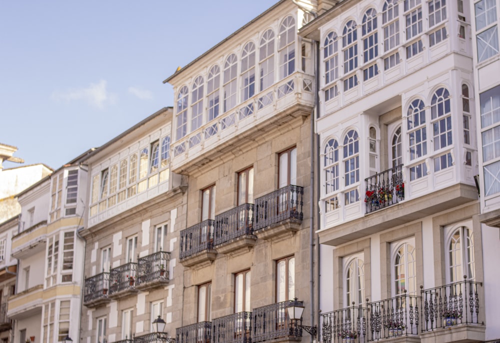 a row of buildings with balconies and balconies