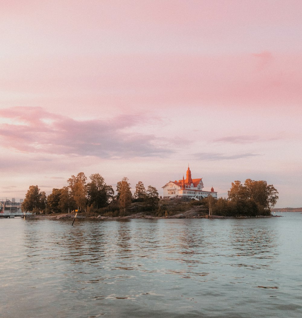 a small island in the middle of a lake