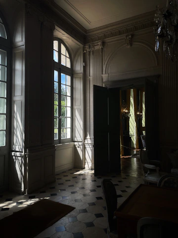 Interior view of the Salon Prestige with sunlight streaming through windows onto classic decor.