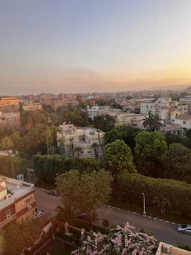 Aerial view of a lush green residential plot in Sarangapur at sunset.