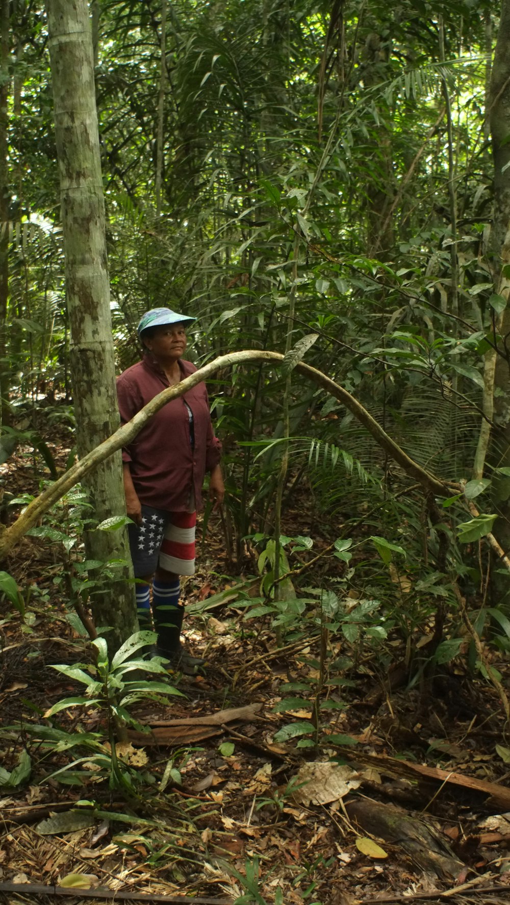 a man standing in the middle of a forest