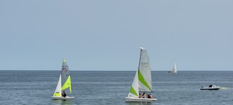 Group of children sailing small boats on a calm lake, smiling and focused.