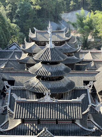 a large building with a lot of roof tops