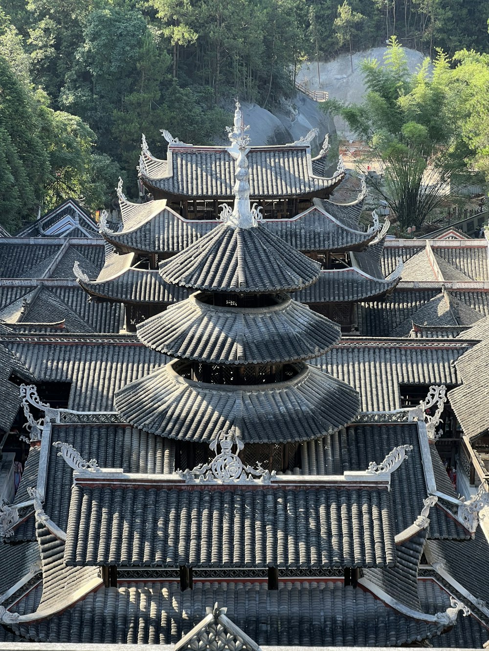 a large building with a lot of roof tops