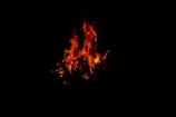 Bright orange flames flicker against a dark background, creating an intense glow. The fire's dynamic shapes suggest motion and energy.