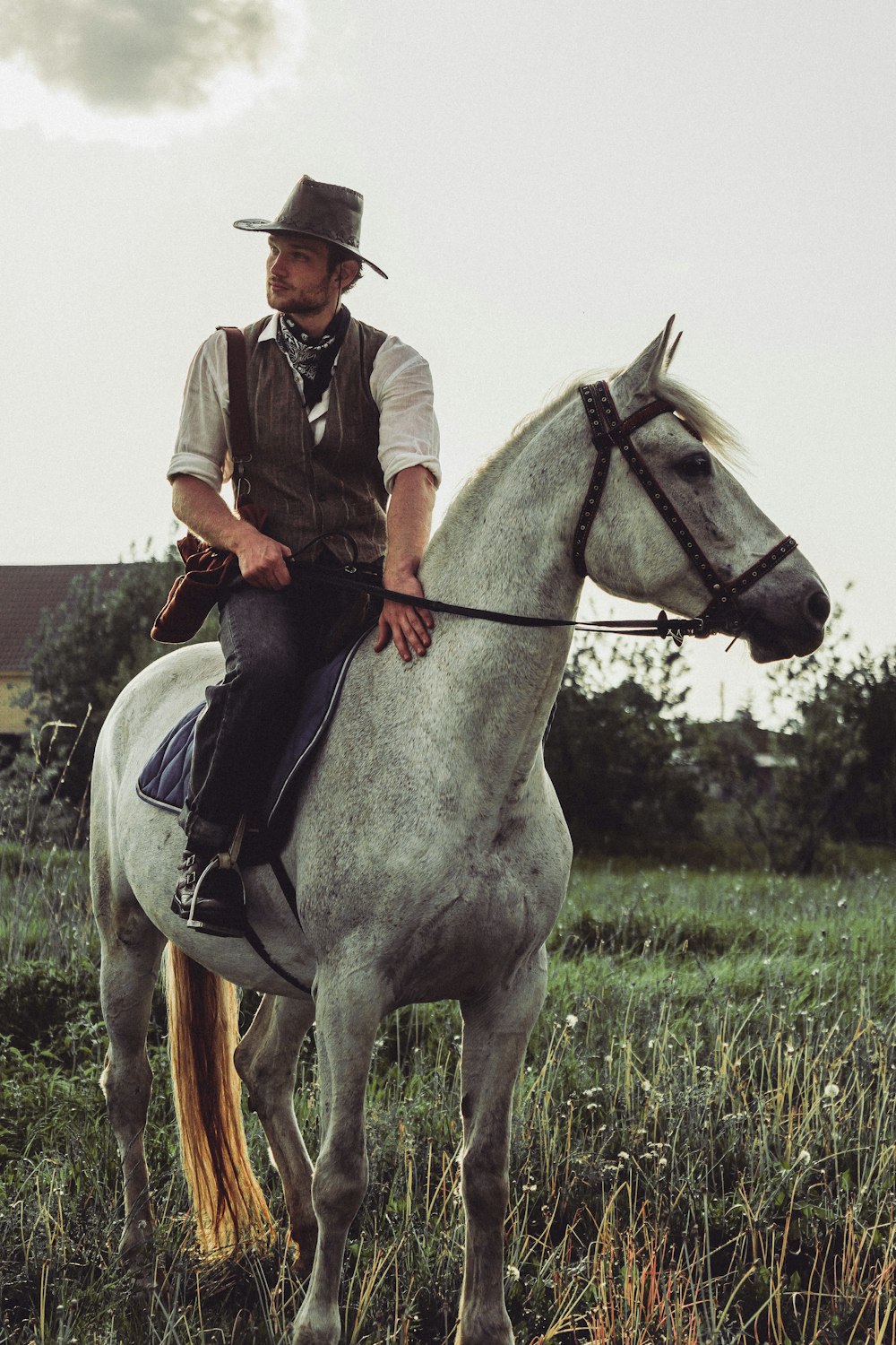 a man in a cowboy hat is riding a horse