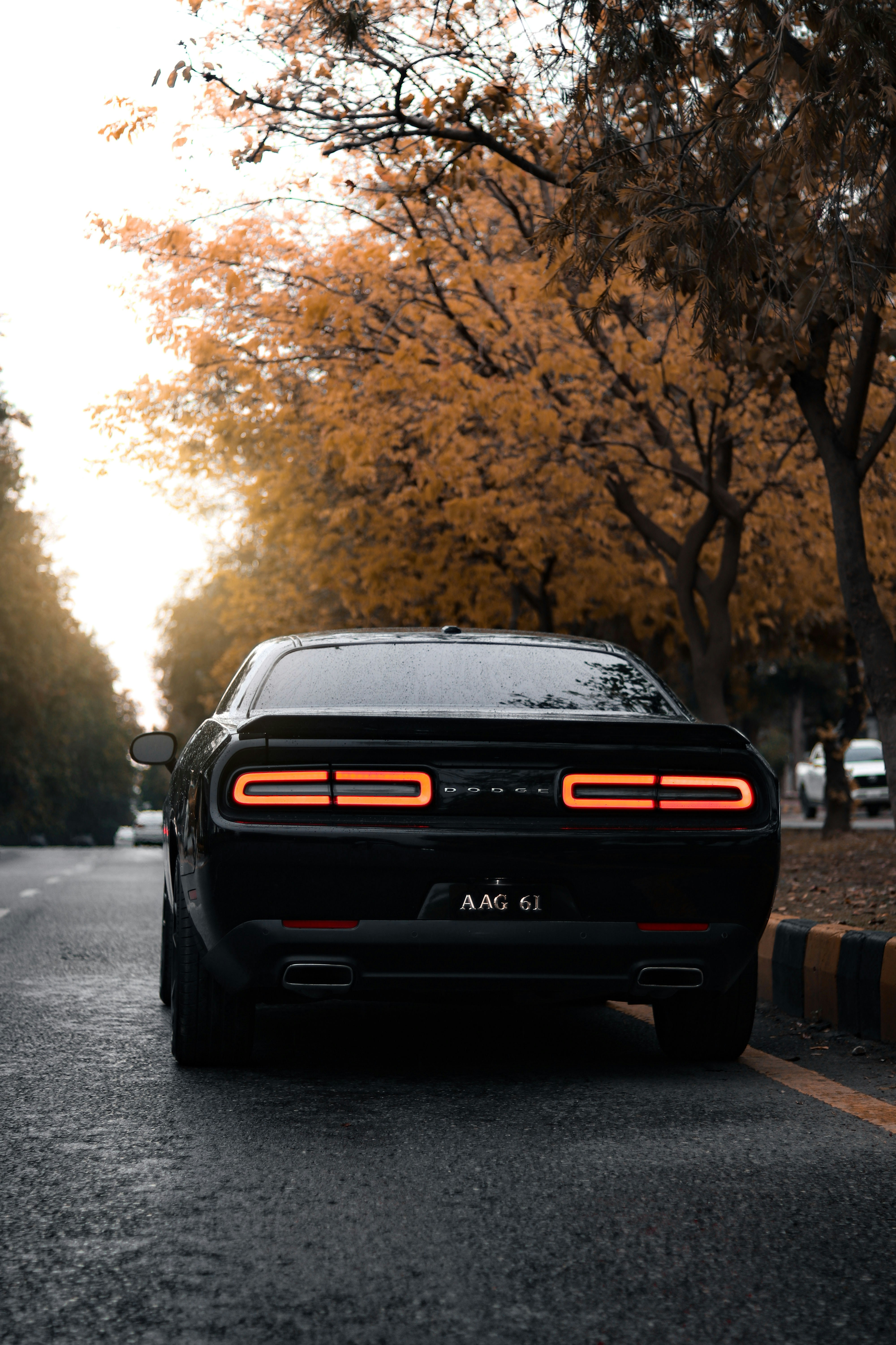 Sebuah mobil sport hitam diparkir di pinggir jalan