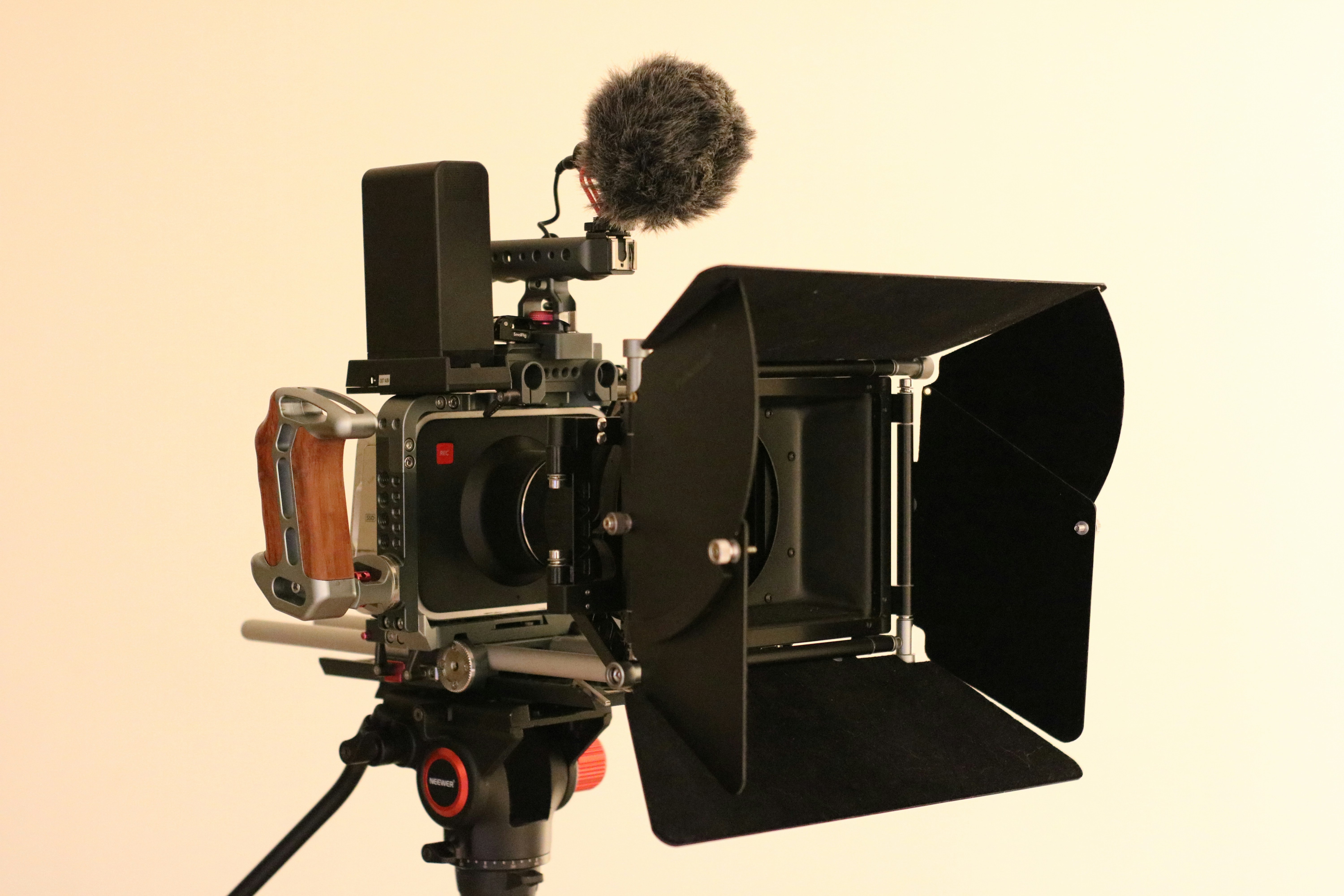 a camera with a microphone attached to it