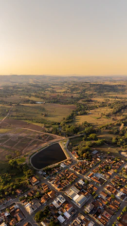 A panoramic view of a freshly subdivided land area with clear boundary markers and green spaces.