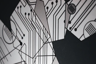 Minimalist black and gold-themed abstract design representing intelligence and data flow.