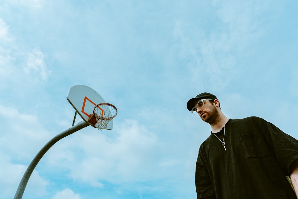 a man standing in front of a basketball hoop