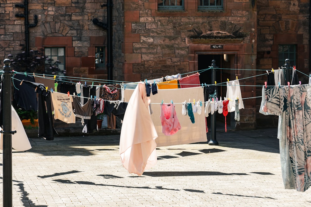 clothes hanging out to dry on a clothes line