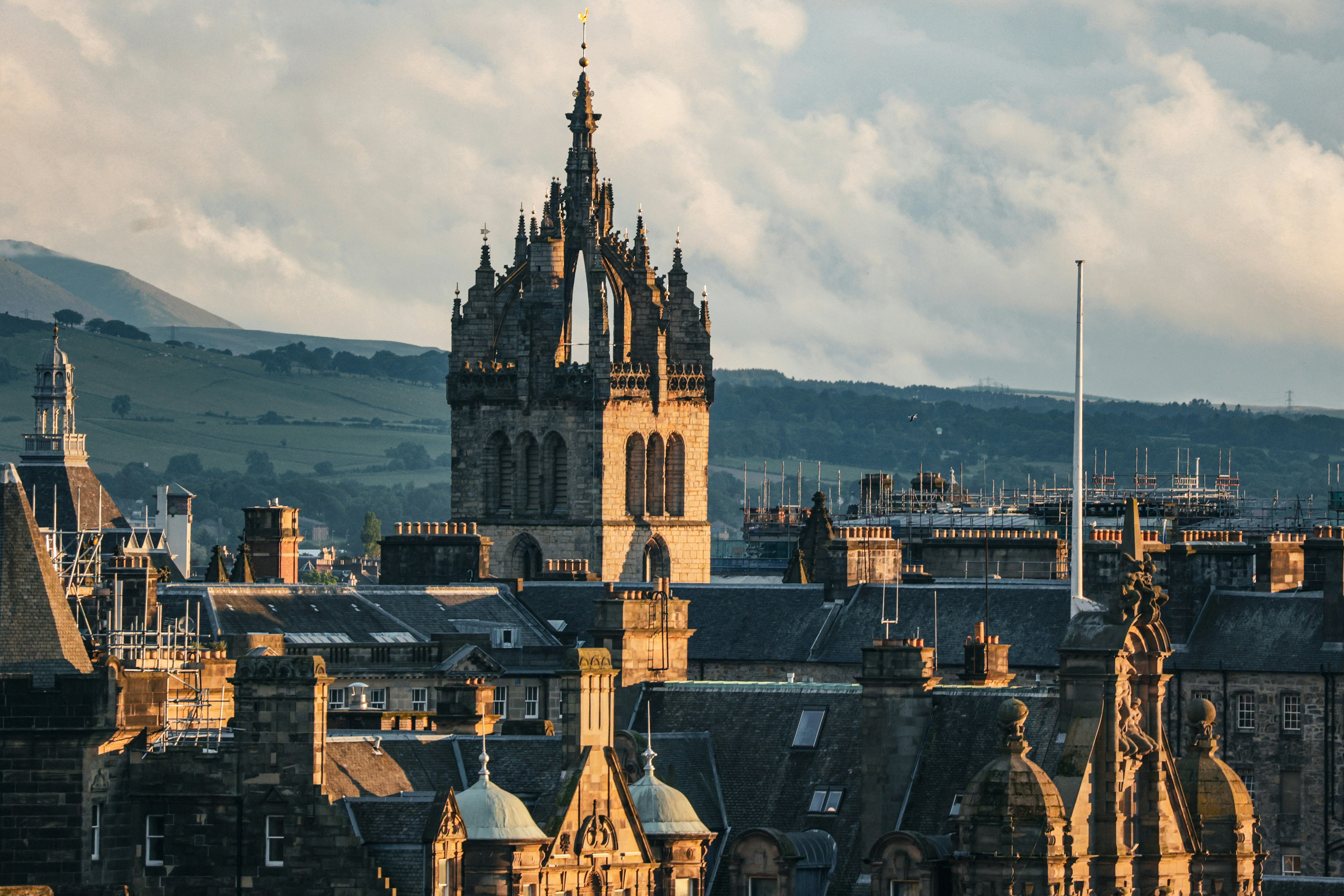 a view of a city with a clock tower