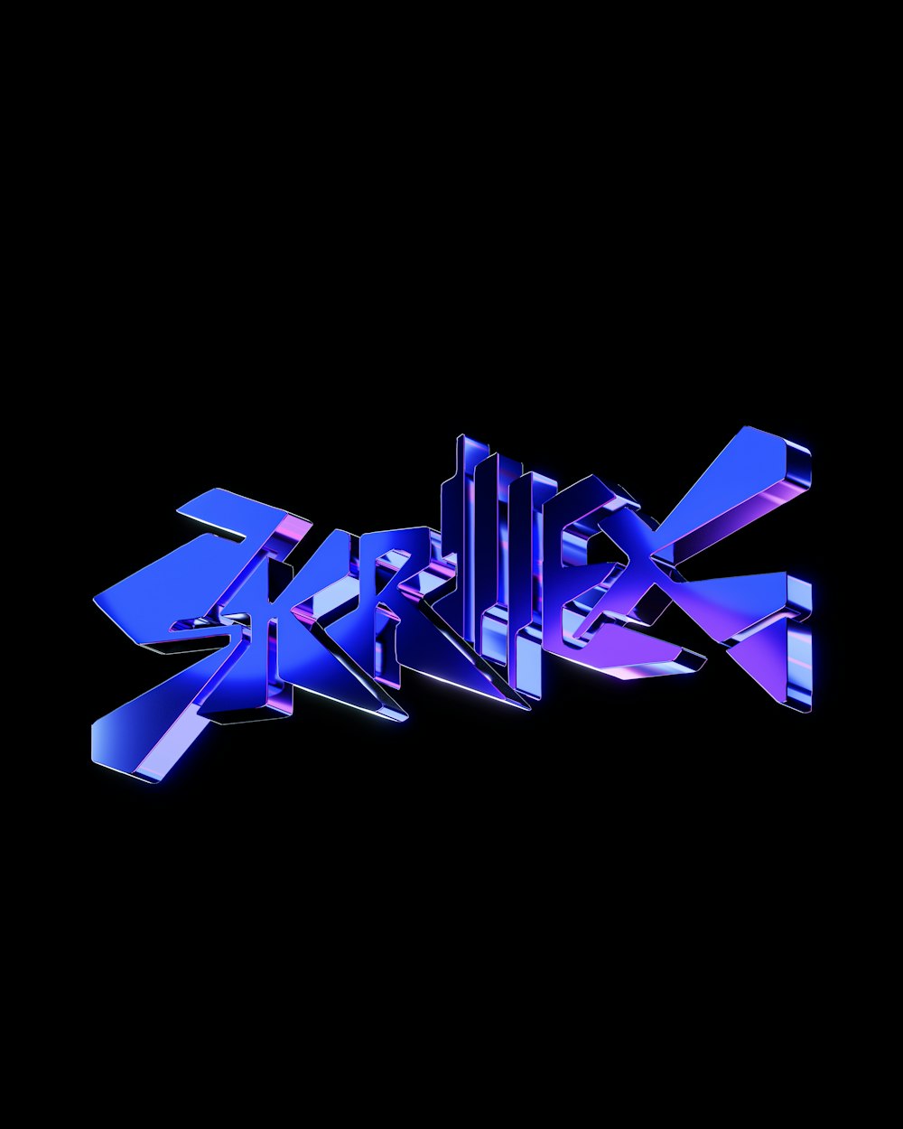 a blue 3d text that is on a black background