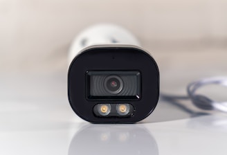 a close up of a camera on a table