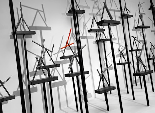 Abstract modern art installation with geometric shapes and shadows.