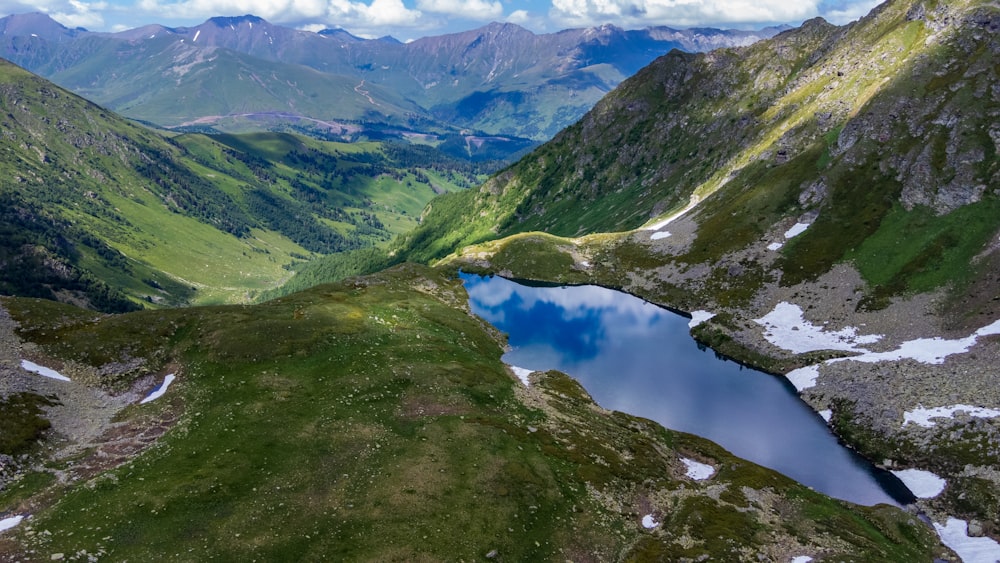 a lake in the middle of a mountain range