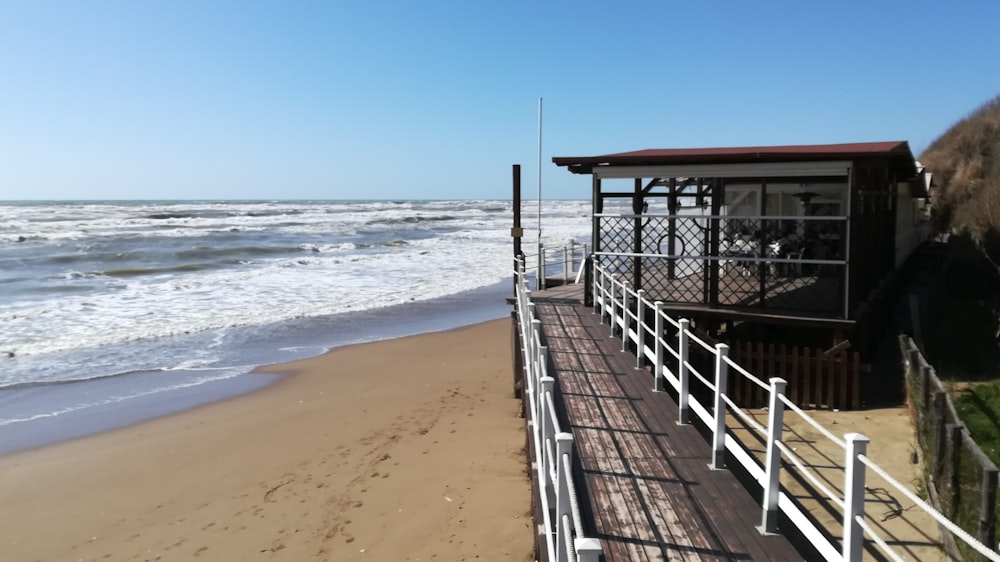 a view of the beach from a pier