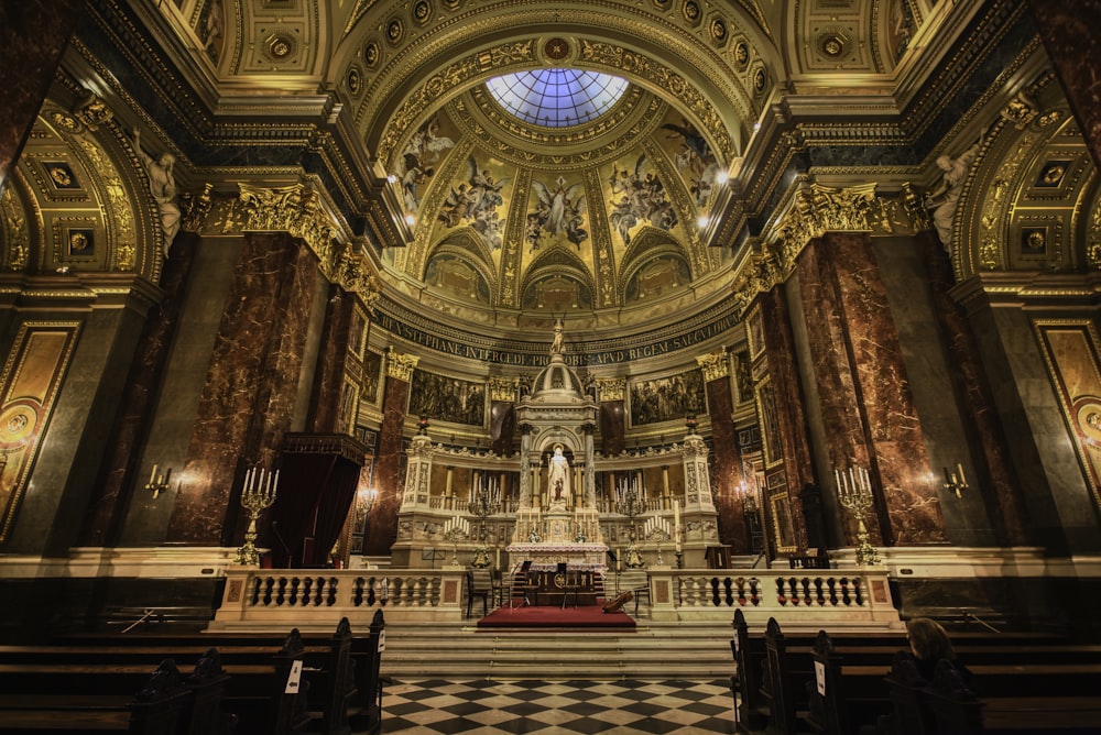 a church with a large alter in the middle of it