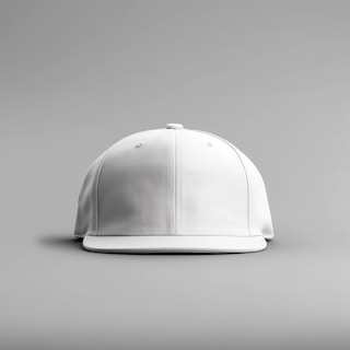 A solid white baseball cap is placed against a soft gray background. The cap has a smooth texture with visible stitching along the panels and the brim, giving it a simple and clean design.