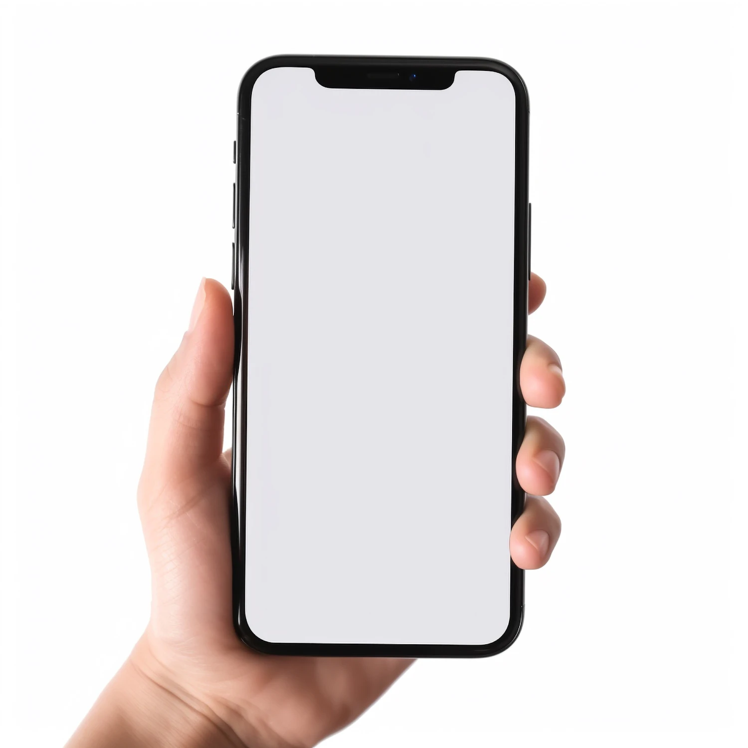 A phone held up with a clear, blank screen — the face Glass Guard covers