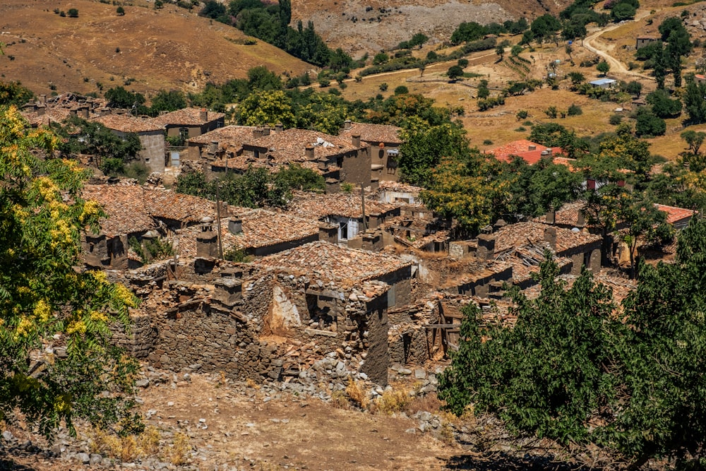 a village in the middle of a mountain range