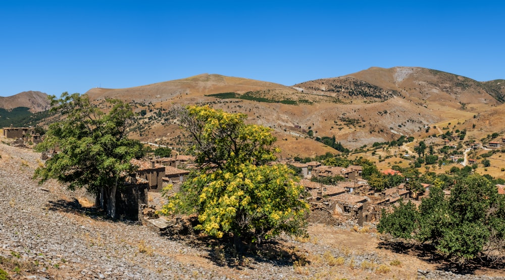 a small village in the middle of a mountain range