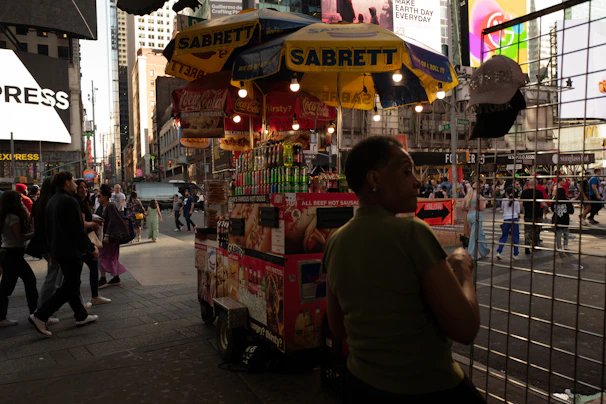 A vibrant display of Sabrett hotdog packages stacked neatly in a Westchester store.