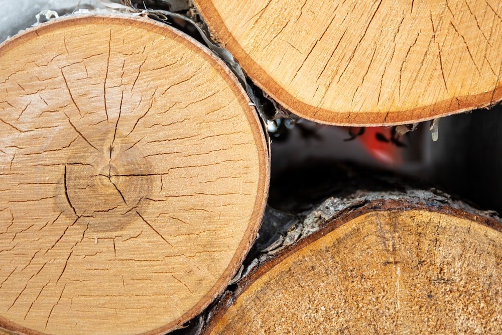 a pile of wood that has been cut in half