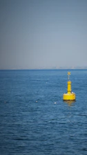 A calm sea with a bright buoy floating steadily, symbolizing resilience and steady progress.