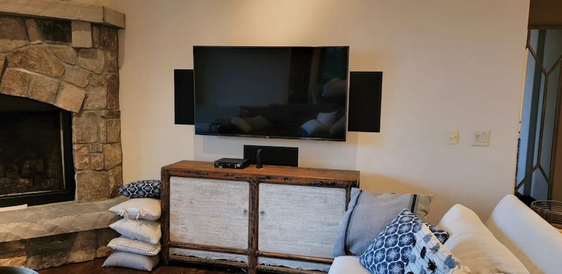 Finished basement living space with recessed lighting