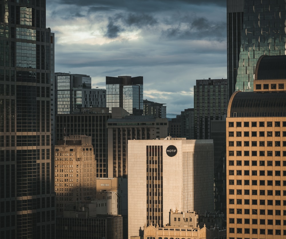 a view of a city with tall buildings