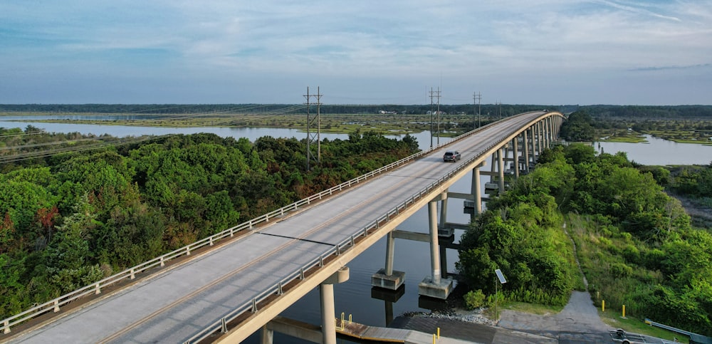 a long bridge over a large body of water