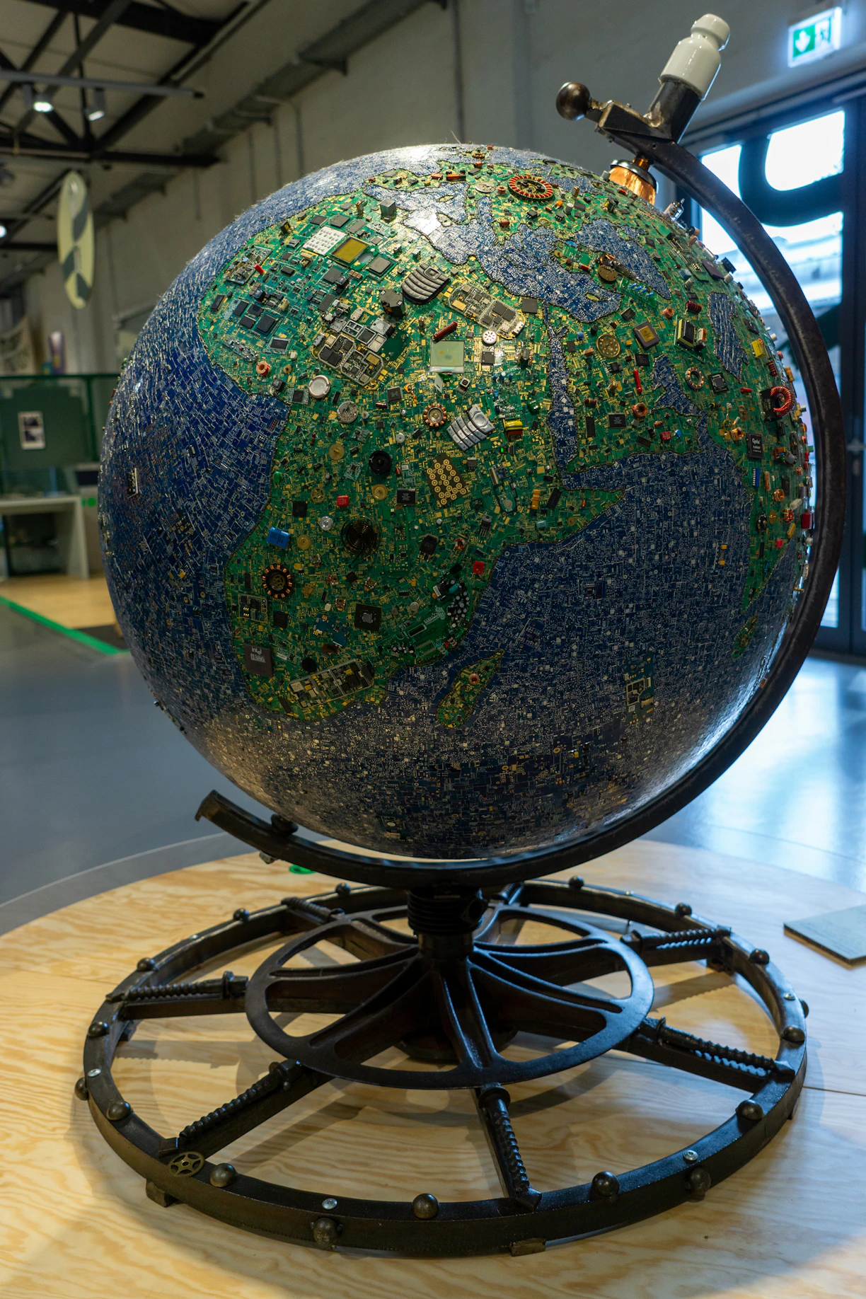 A sleek digital globe with neon blue connections symbolizing global semiconductor networks.