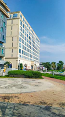 Wide angle view of a completed building with clear access paths.