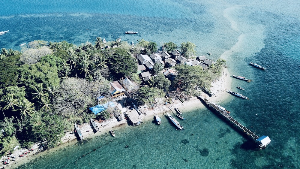 Una vista aérea de una pequeña isla en medio del océano