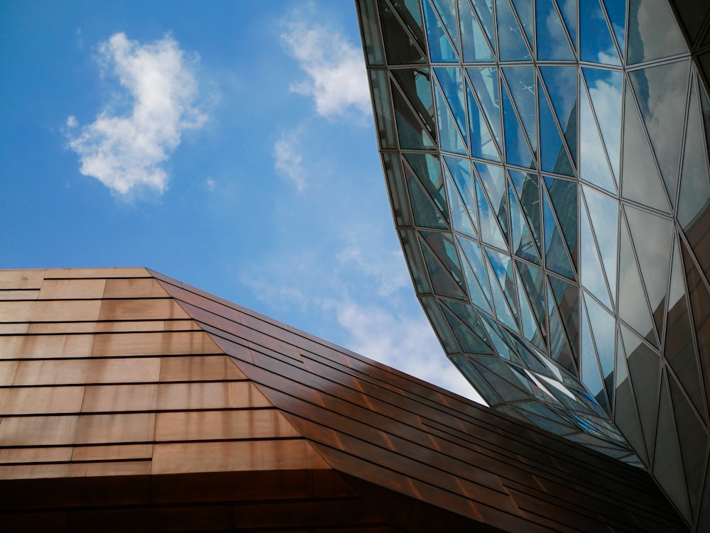 a close up of a building with a sky background