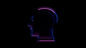 A vibrant animated character designed by Snapmind AI glowing with neon purple accents against a dark backdrop.